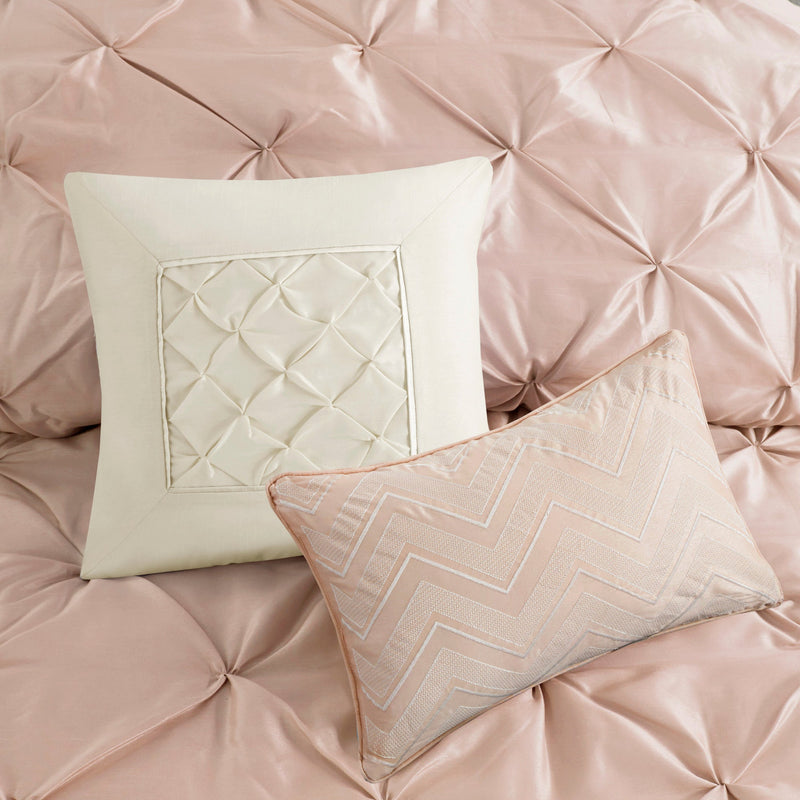 7-Piece 100% Polyester Pieced Pleated Tufted Comforter Set