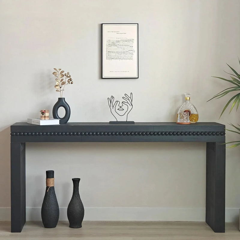 Console Table Black Wood Engineered Wood Beaded Trim Modern Entryway