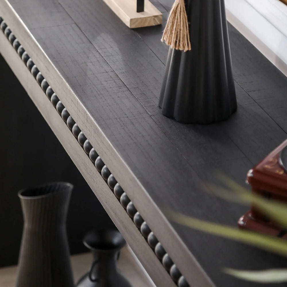 Console Table Black Wood Engineered Wood Beaded Trim Modern Entryway Media 6
