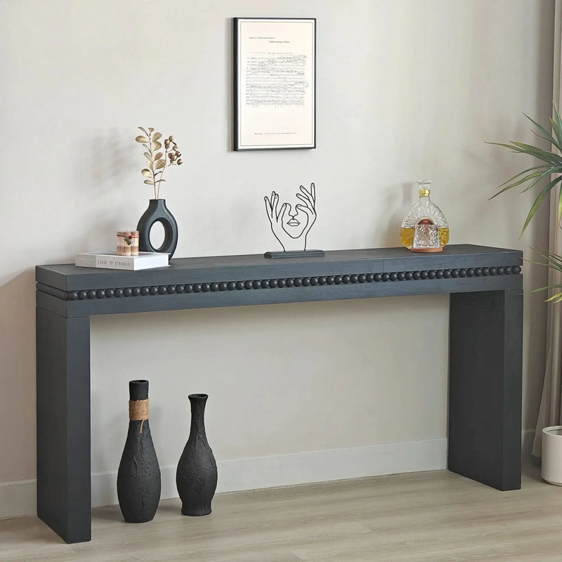 Console Table Black Wood Engineered Wood Beaded Trim Modern Entryway
