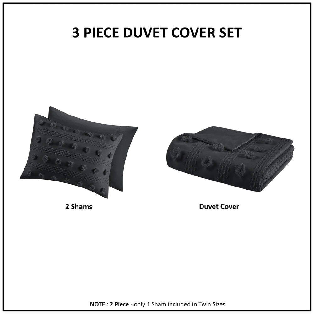 2 PCS Twin/Twin XL Clip Jacquard Duvet Cover Set Black Media 12