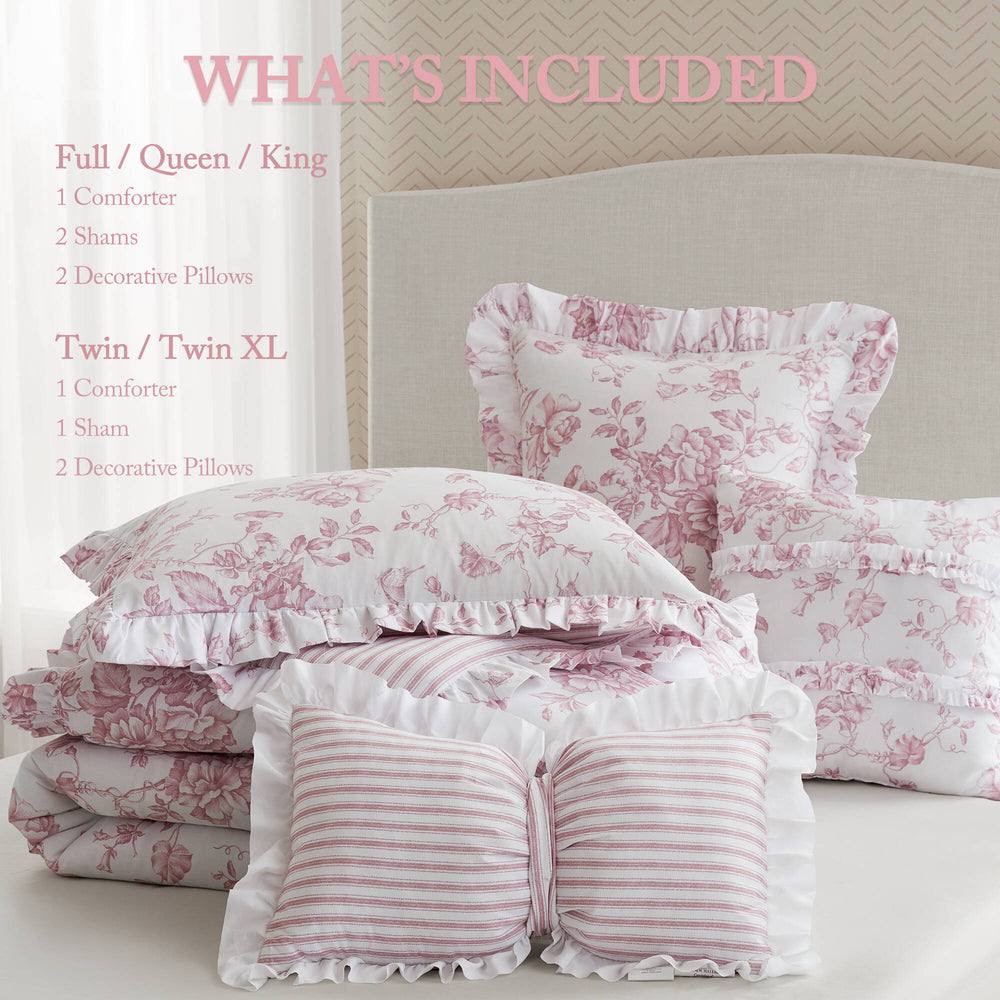 5 Pieces Full/Queen Comforter Set with Decorative Pillows,Pink Media 4