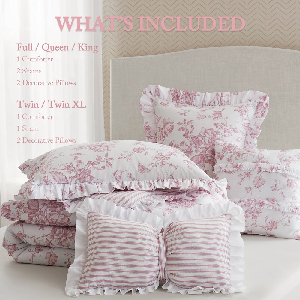 5 Pieces King Comforter Set with Decorative Pillows,Pink Media 4