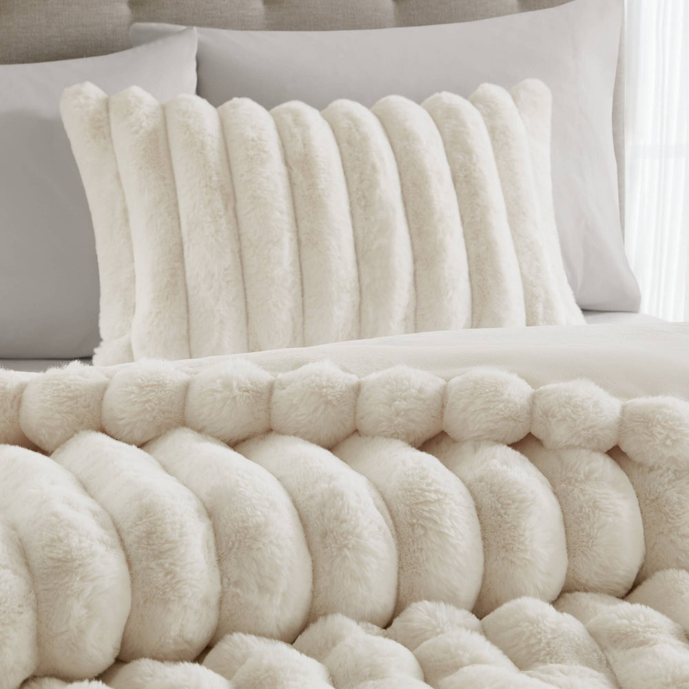 3-Piece King  soft Faux Fur Ribbed Comforter Set,Ivory Media 15