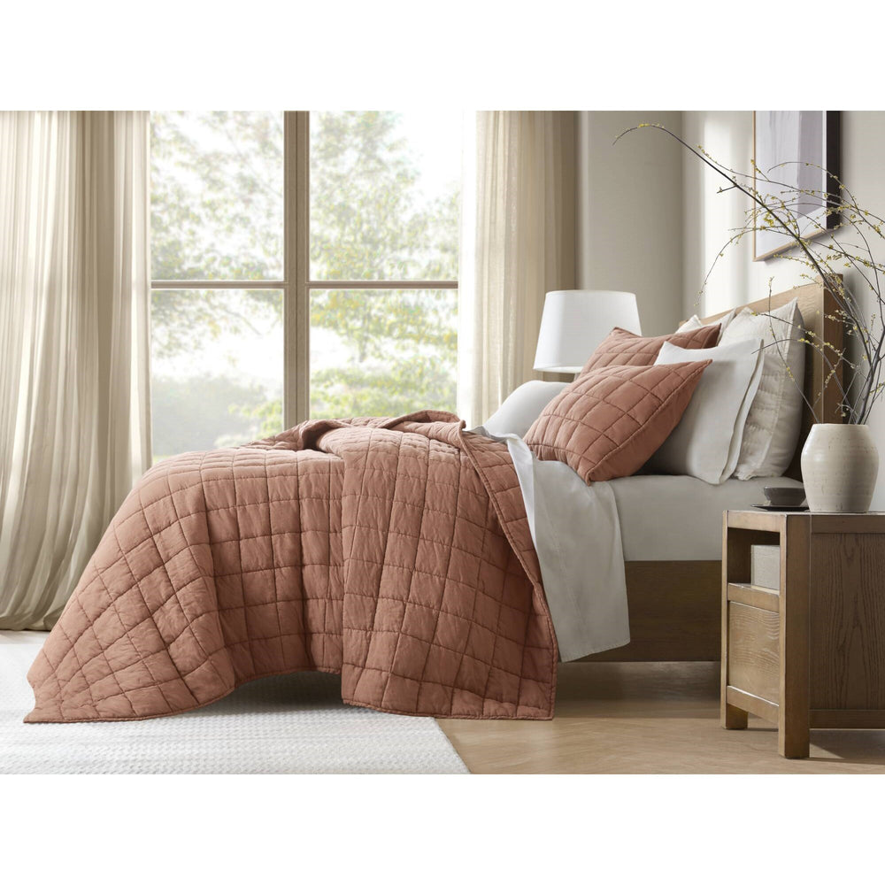 3-Piece Full/Queen Linen Garment Washed Quilt Set,Clay Media 9