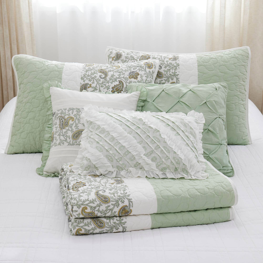 6 Piece Cotton Percale Quilt Set with Throw Pillows Full/Queen Media 18