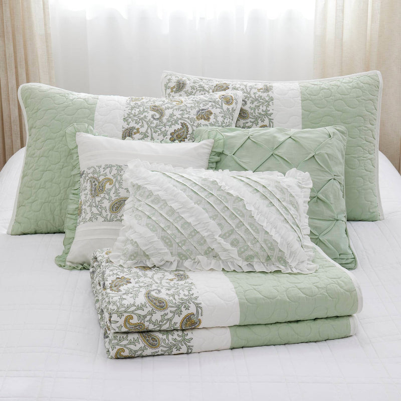 6 Piece Cotton Percale Quilt Set with Throw Pillows Full/Queen