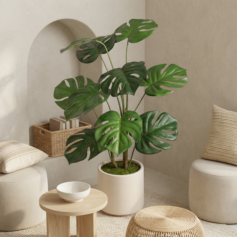 30'' Artificial Monstera Deliciosa Plant with White Pot, 2 pcs / set