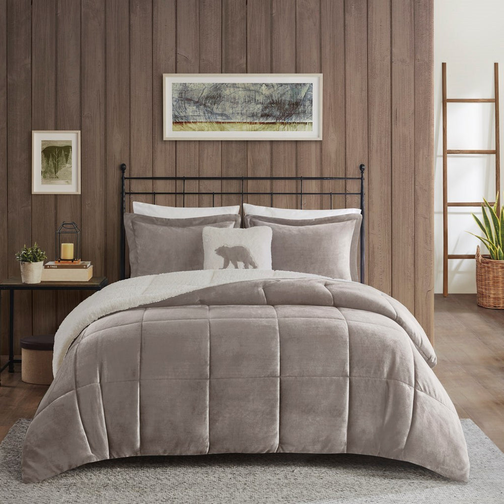 Full/Queen Plush to Sherpa Down Alternative Comforter Set Media 2