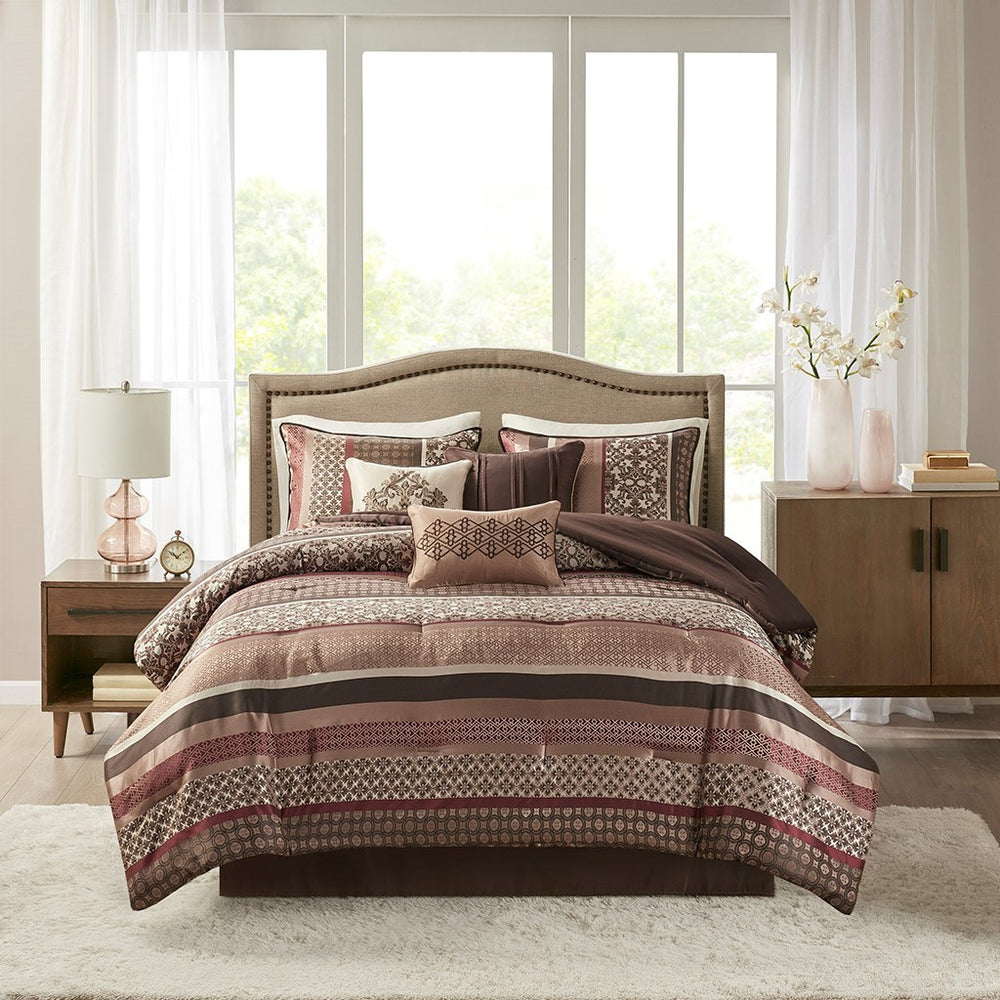 7 Piece Comforter Set Red King Media 7