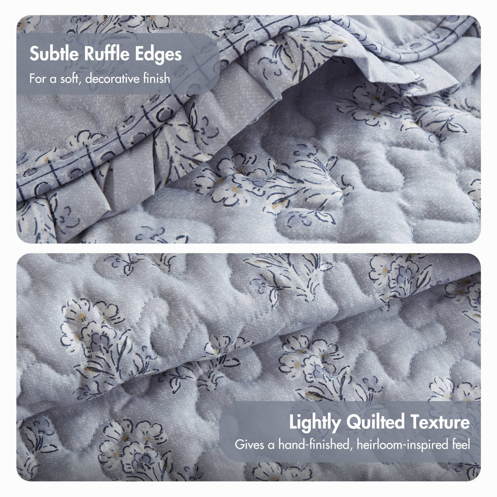 3-Piece Queen 3 Piece Ruffle Printed Quilt Set,Blue Media 6
