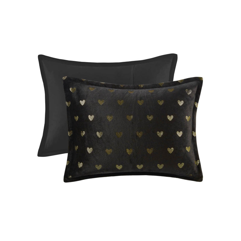 Plush Twin XL Comforter Set Metallic Heart Print With Shams & Throw Pillow Included