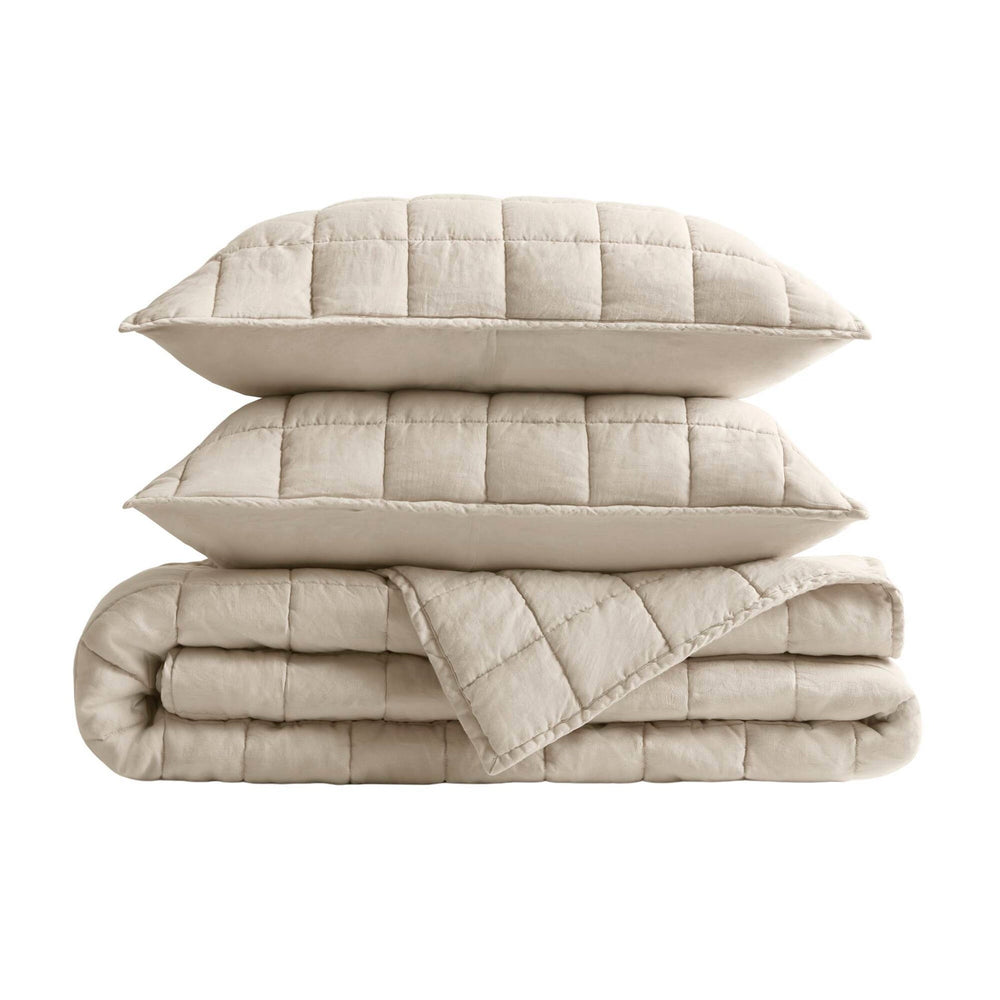 3-Piece Full/Queen Linen Garment Washed Quilt Set,Linen Media 11
