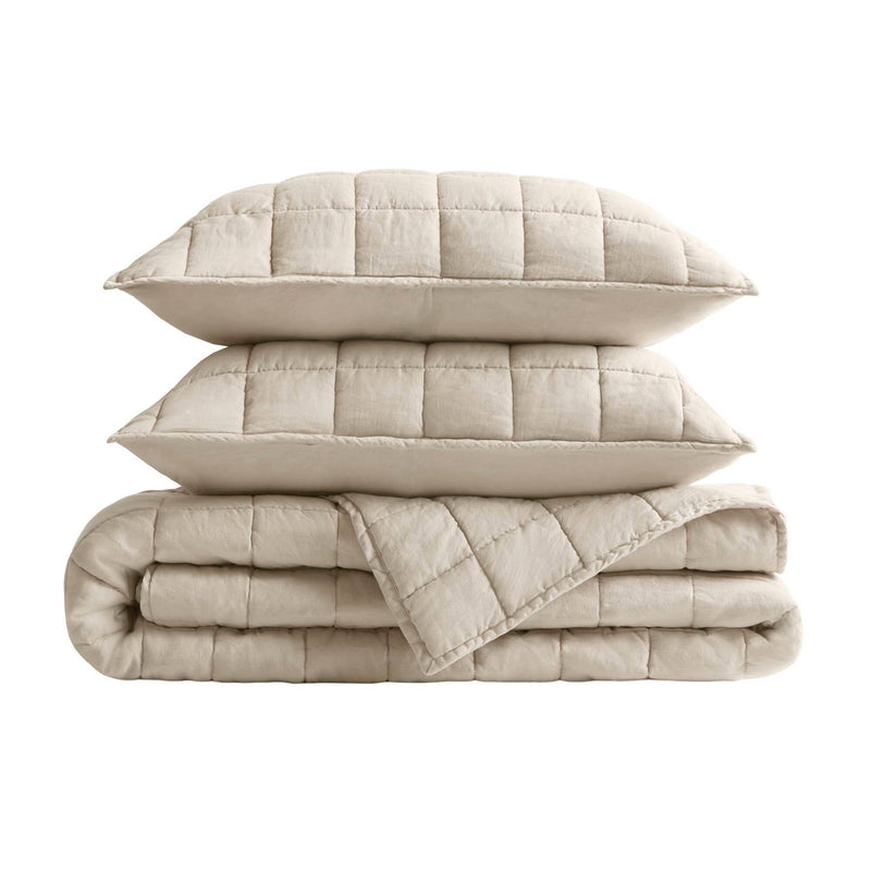 3-Piece Full/Queen Linen Garment Washed Quilt Set,Linen