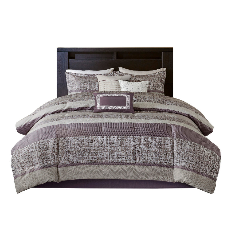 7 Piece Jacquard Comforter Set Purple Queen Media 16
