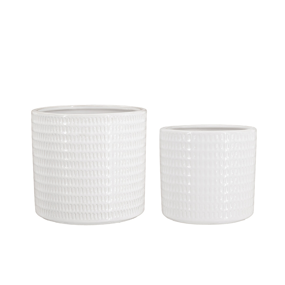 S/2 Textured White Ceramic Planters Media 3