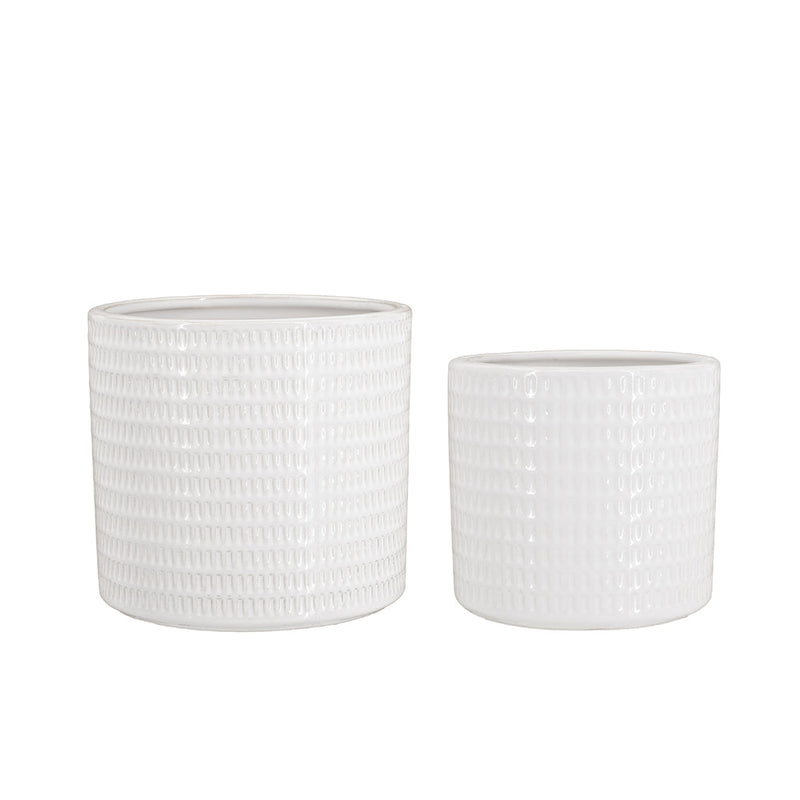 S/2 Textured White Ceramic Planters