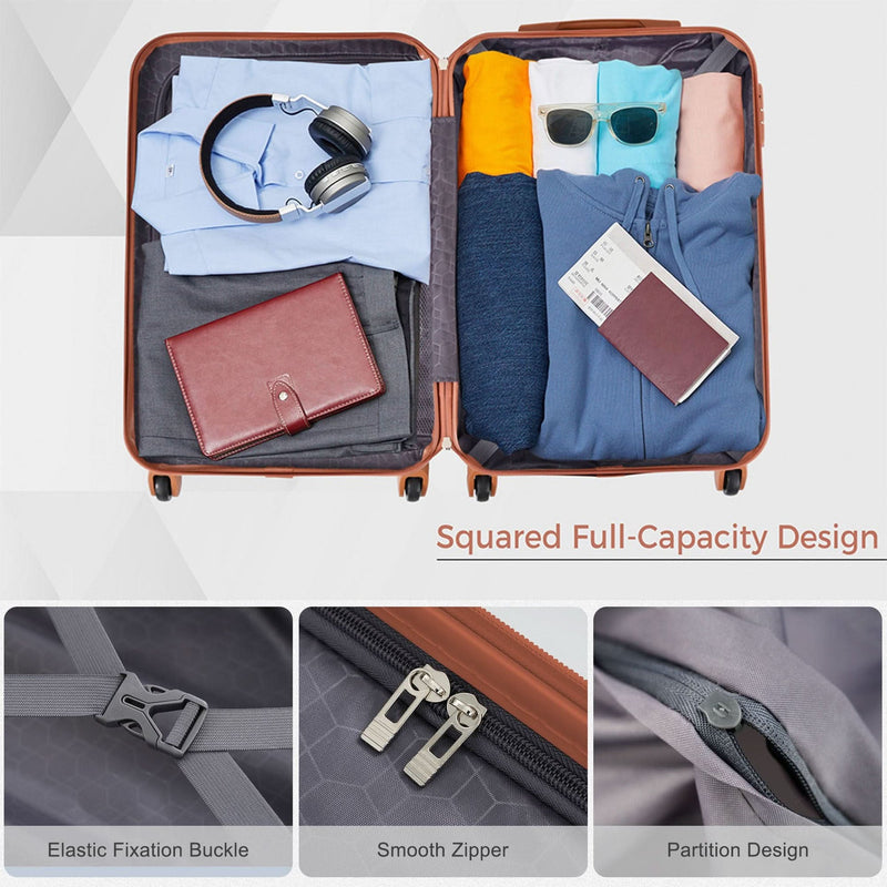 ABS Luggage Set Lightweight Hardside 3 Piece & Spinner Wheels & TSA Lock System