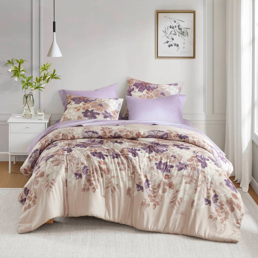 Floral Comforter Set with Bed Sheets Taupe King Media 5