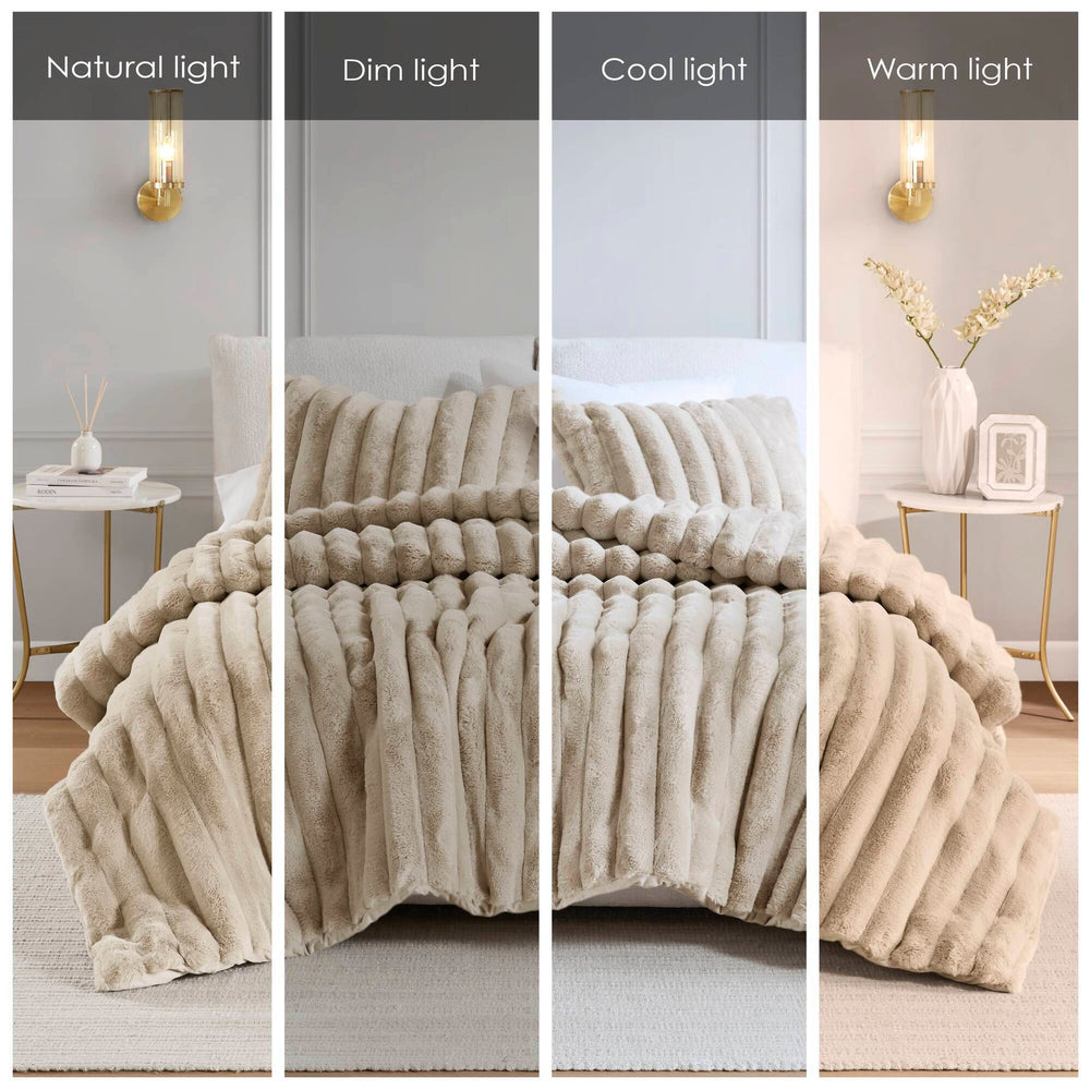 soft Faux Fur Ribbed Comforter Set Full/Queen Media 4