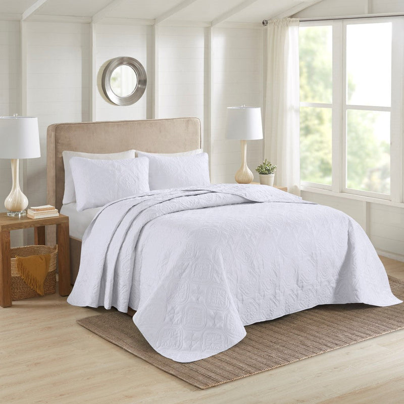 3 Piece Reversible Bedspread Set White King/Cal King