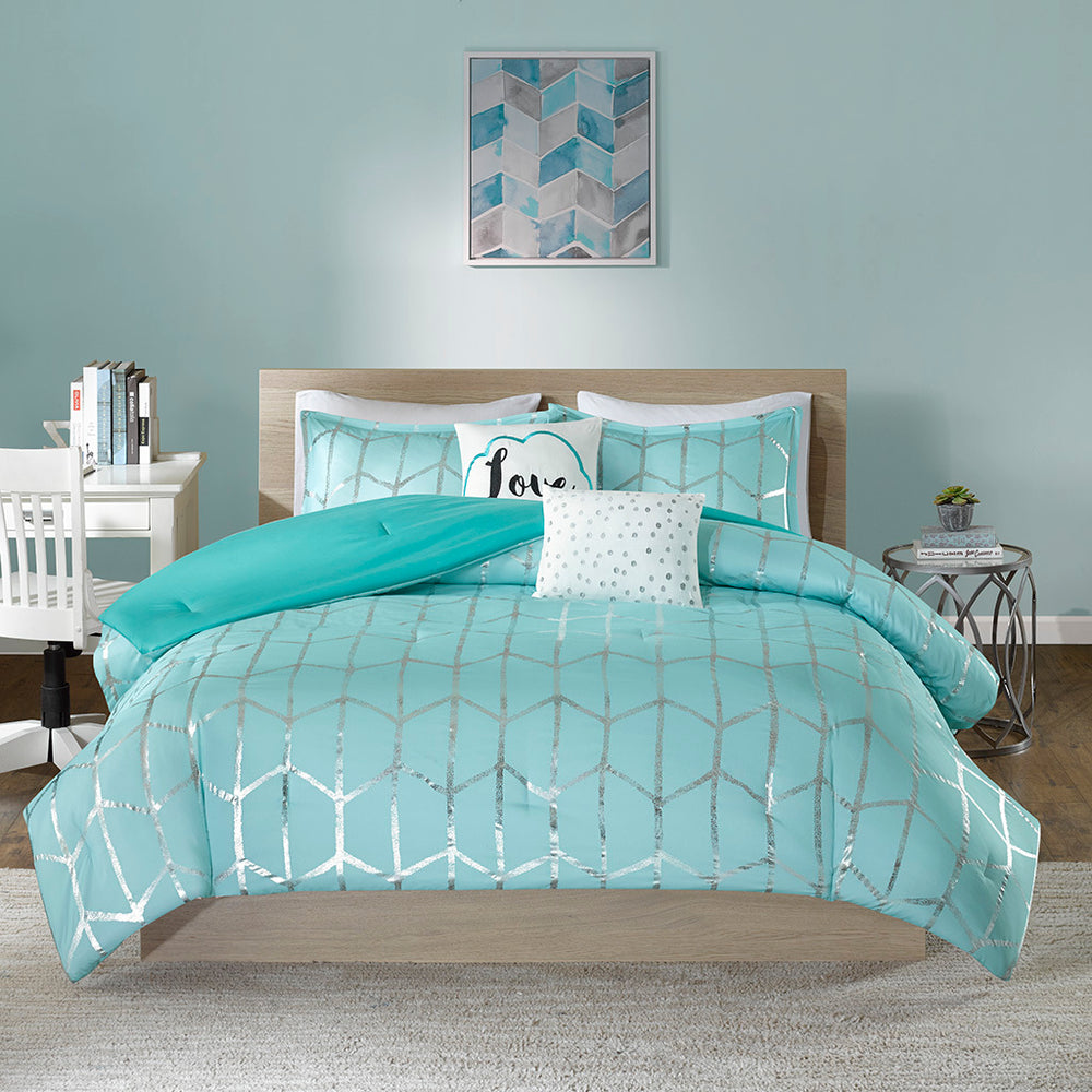 Full/Queen Metallic Printed Comforter Set Media 2