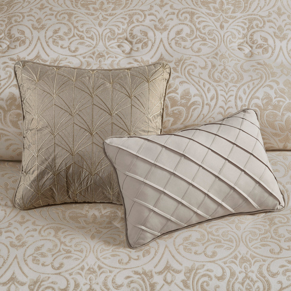 12 Piece Jacquard Comforter Set with Bed Sheets Khaki King Media 5