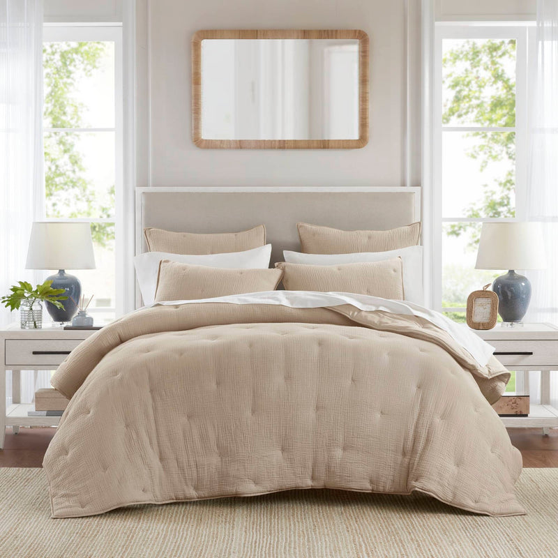 3-Piece King Cotton  Embroidered Quilt Set,Taupe