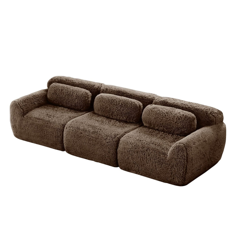 Plush Fabric Sectional Sofa Chocolate Modular With Ottoman & Pillows