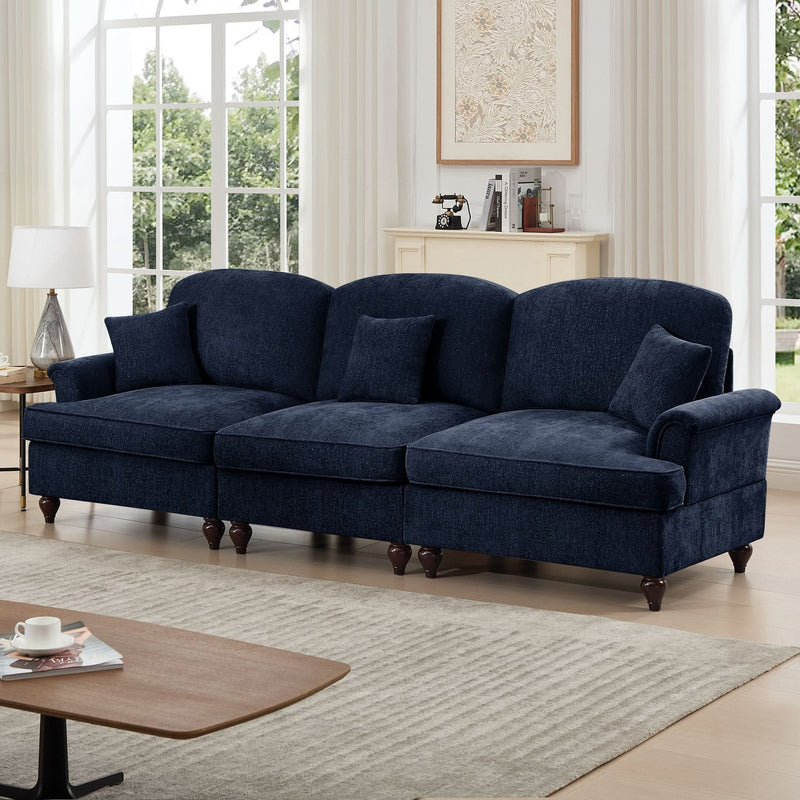 Sofas Chenille Upholstery Three Seater Mid Century Blue Living Room