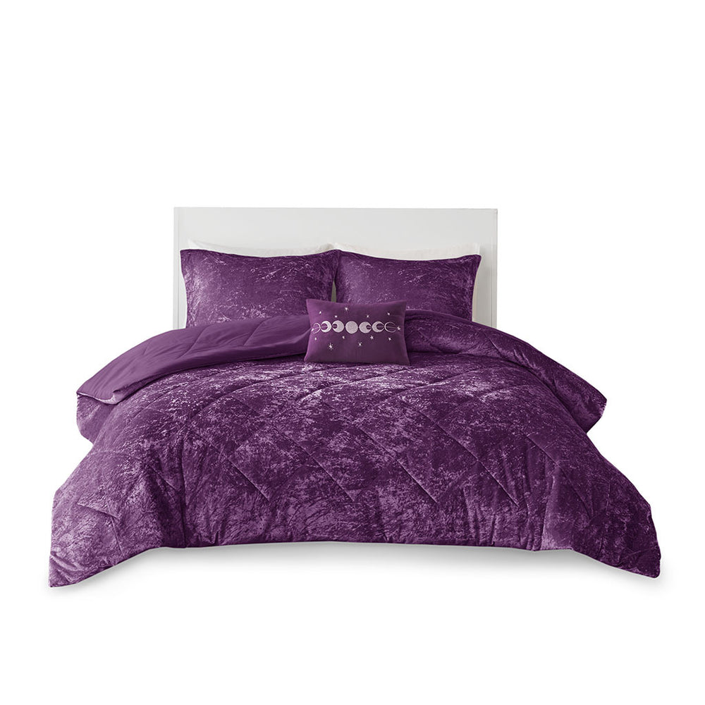 Full/Queen Velvet Comforter Set with Throw Pillow Media 5