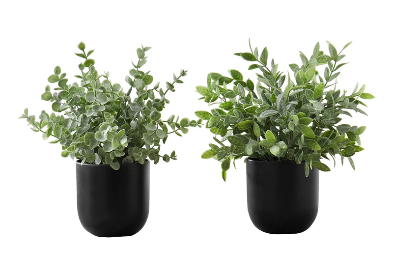 Artificial Plant, 11' Tall, Eucalyptus Grass, Indoor, Faux, Fake, Table, Greenery, Potted, Set Of 2, Decorative, Green Leaves, Black Pots