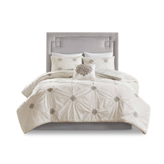 4 Piece Embroidered Cotton Reversible Duvet Cover Set perspective