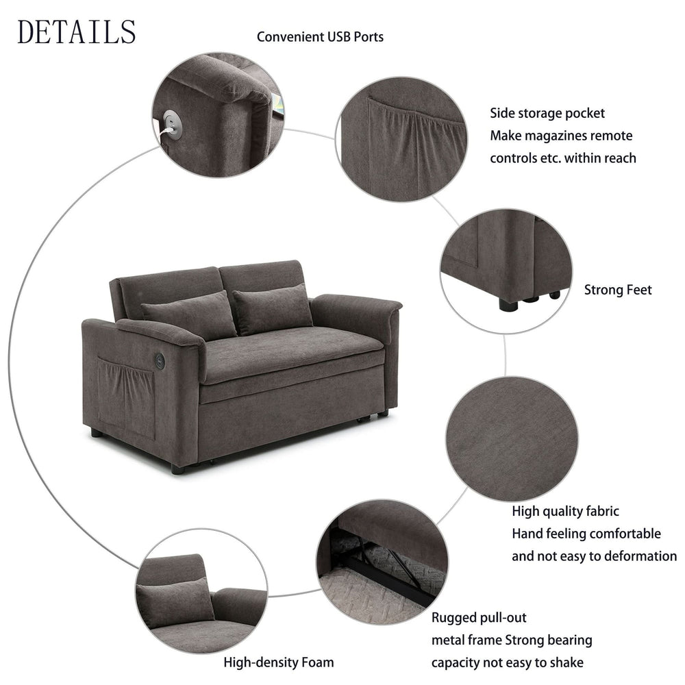 Velvet Sleeper Sofa With USB Ports & Cushioned Back & Two Seater Couch Media 6
