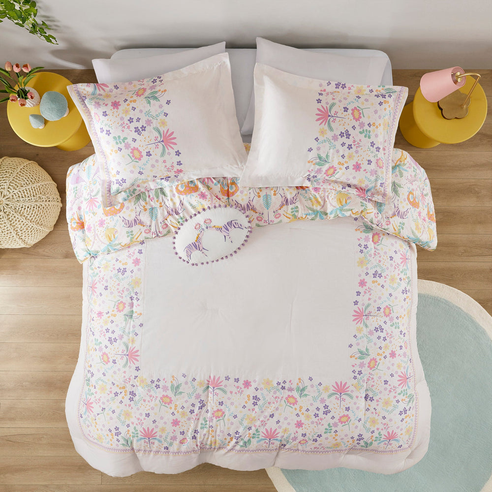 3 PCS Twin Floral Reversible Cotton Comforter Set with Throw Pillow Purple Media 19