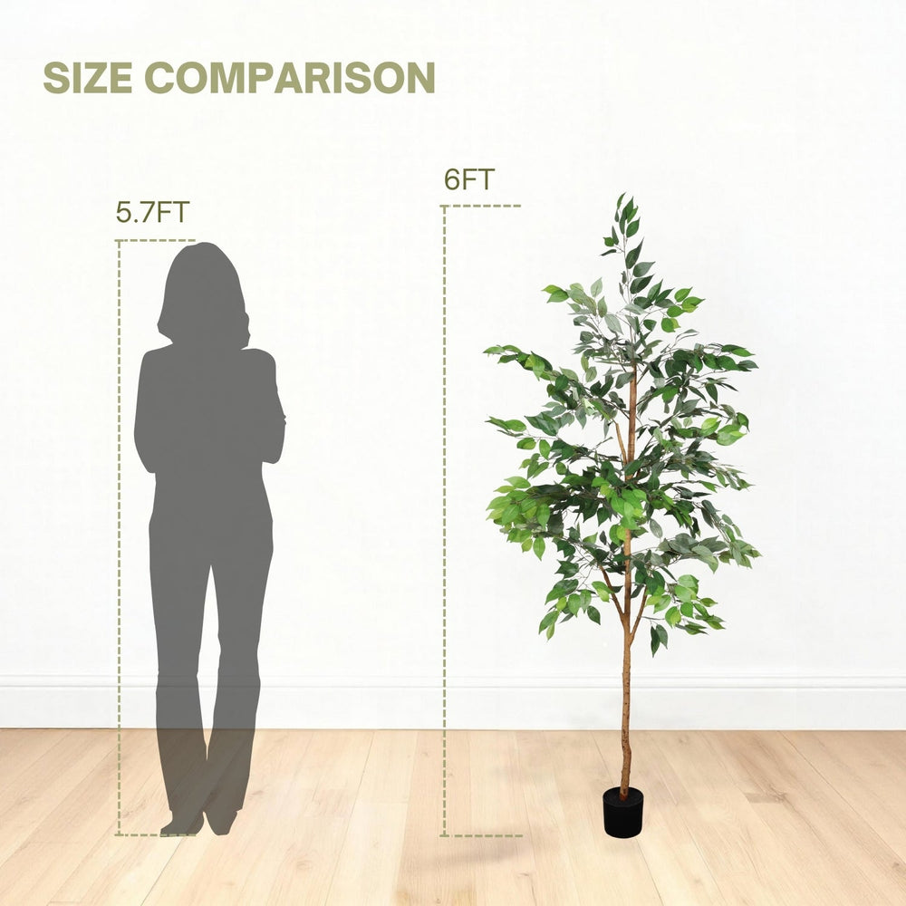 6FT Artificial Ficus Tree with Natural Trunk in Black Plastic Pot for Indoor Home Office Decor, 1pc/set Media 10