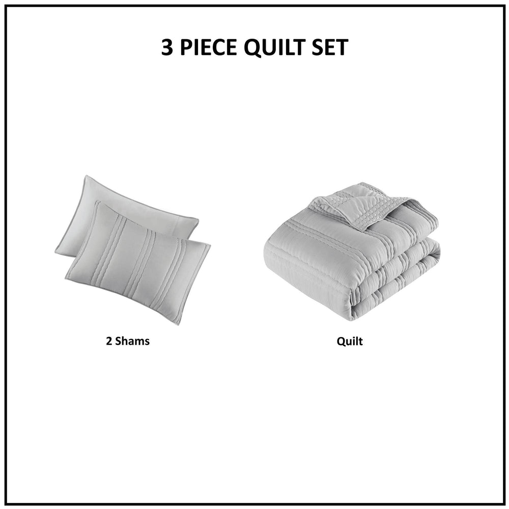 3 PCS King/Cal King Poly   Quilt Set Gray Media 11