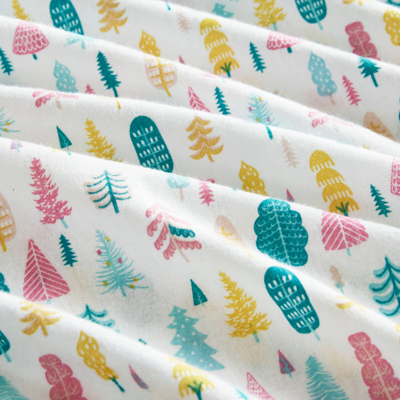 4 PCS Queen Cotton Printed Sheet Set White Holiday Trees