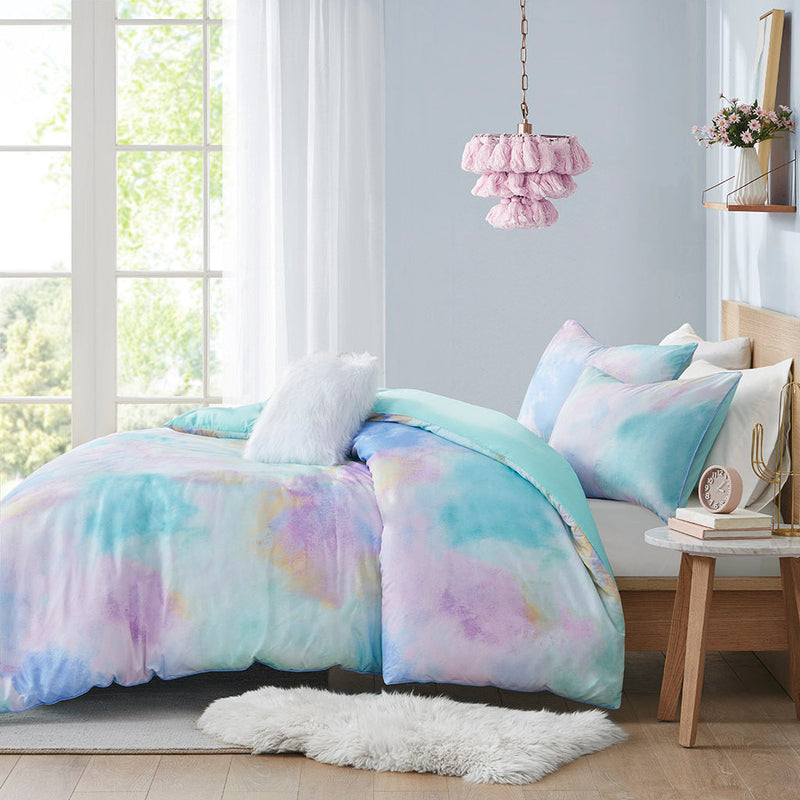 Twin/Twin XL Watercolor Tie Dye Printed Duvet Cover Set with Throw Pillow