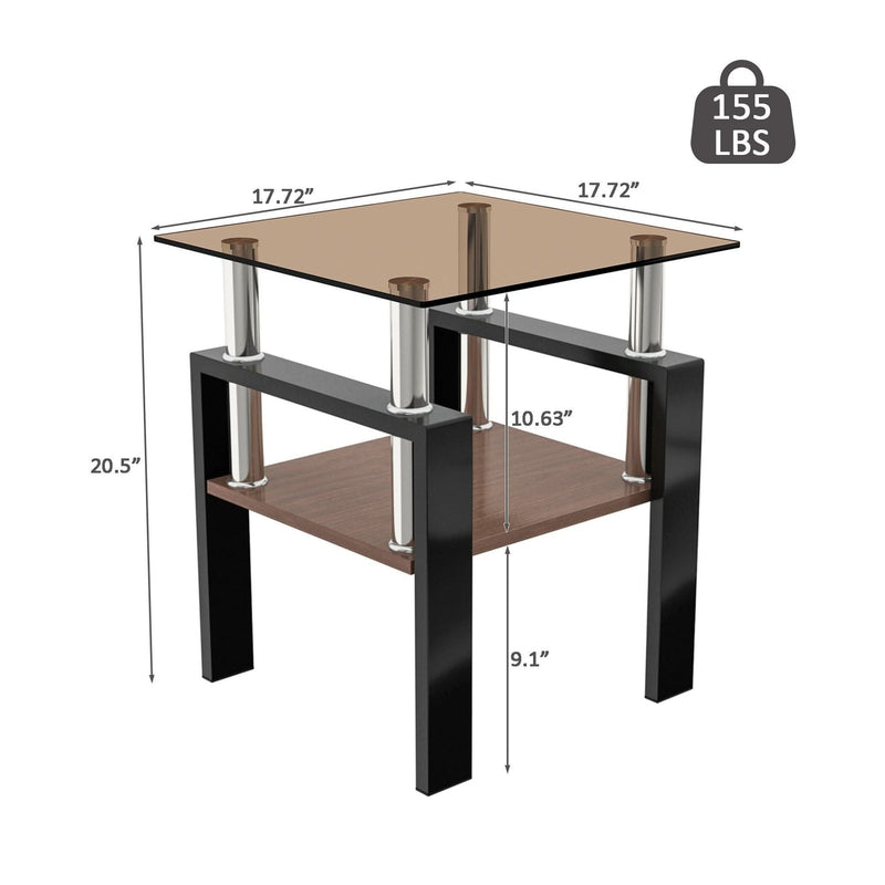 Tempered Glass Tables Square Black Living Room Contemporary Set Of Two