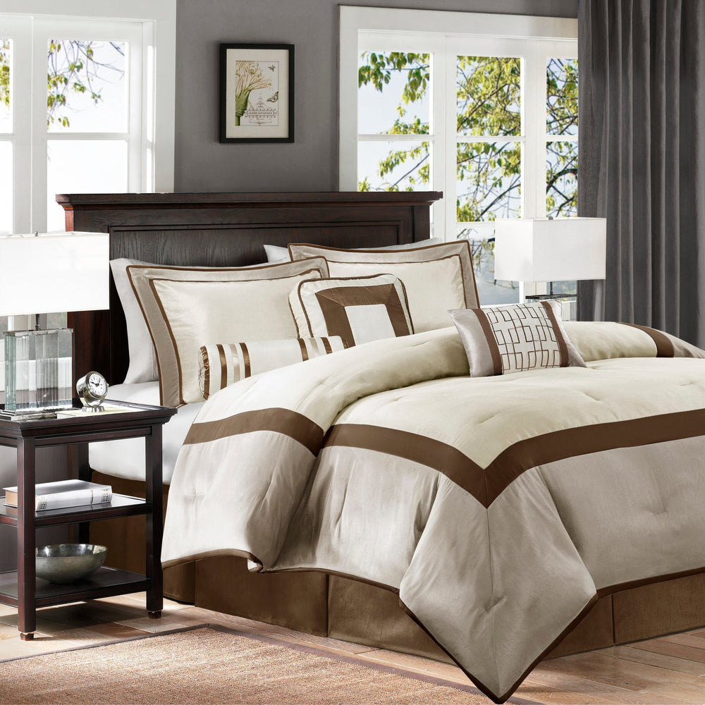 7 Piece Comforter Set Taupe/Brown Cal King Media 1