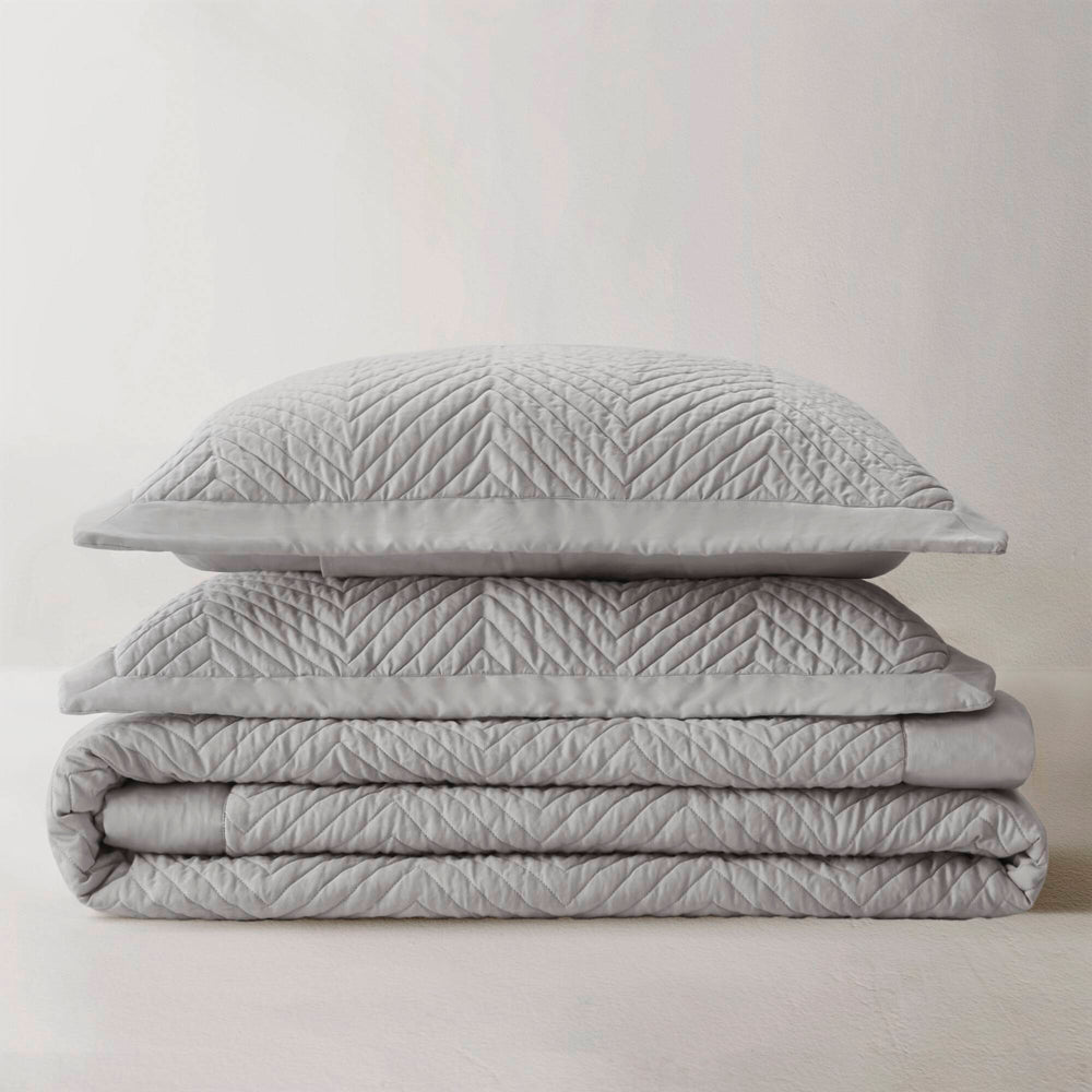Full/Queen 3 Piece Cotton Quilt Set Light Gray Media 4