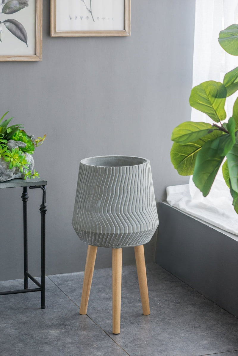 14.6x14.6x28' Cement and Wood Plant Stand, Indoor Outdoor Plant Holder