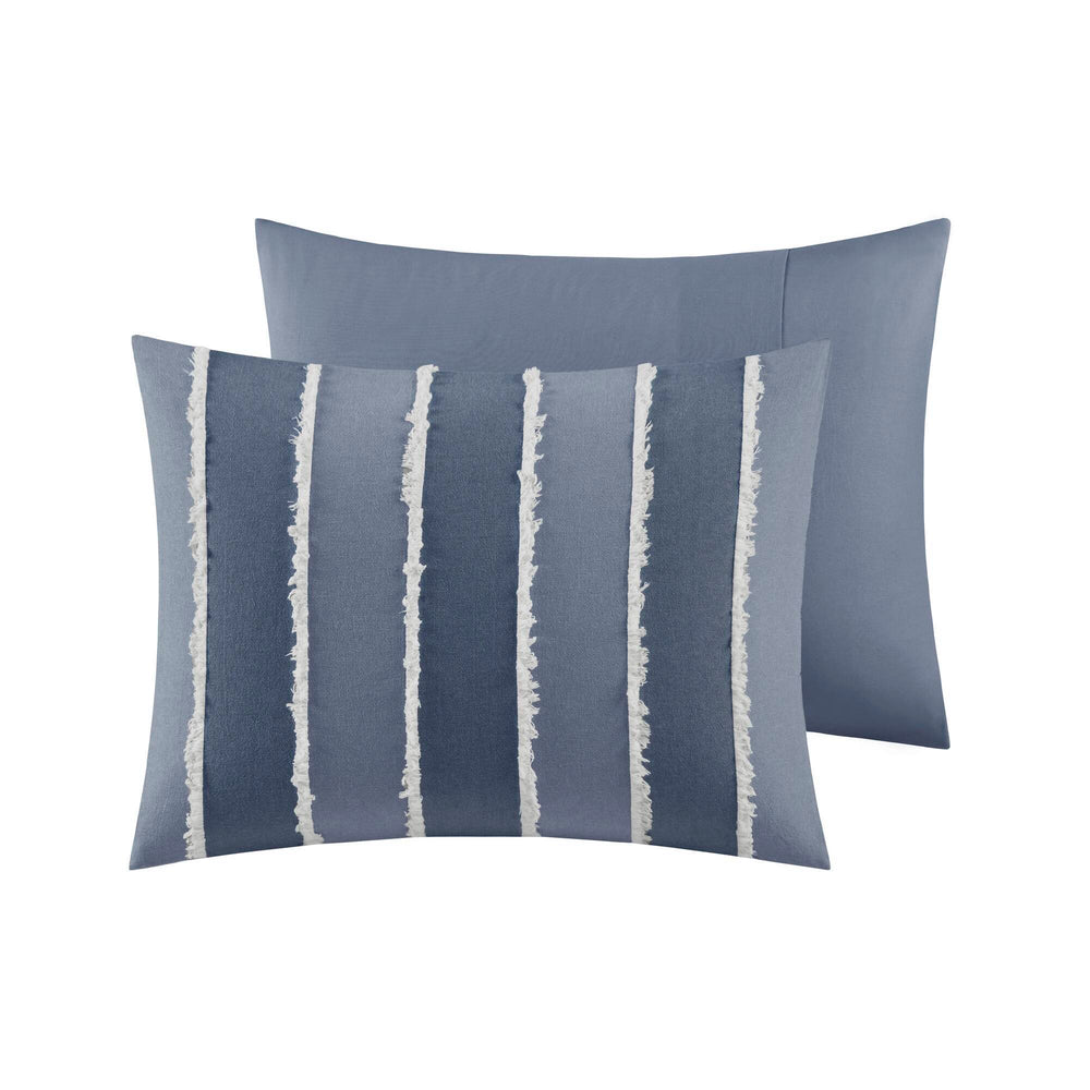 3 Pieces King/Cal King Striped Cotton Comforter Set,Blue Media 15