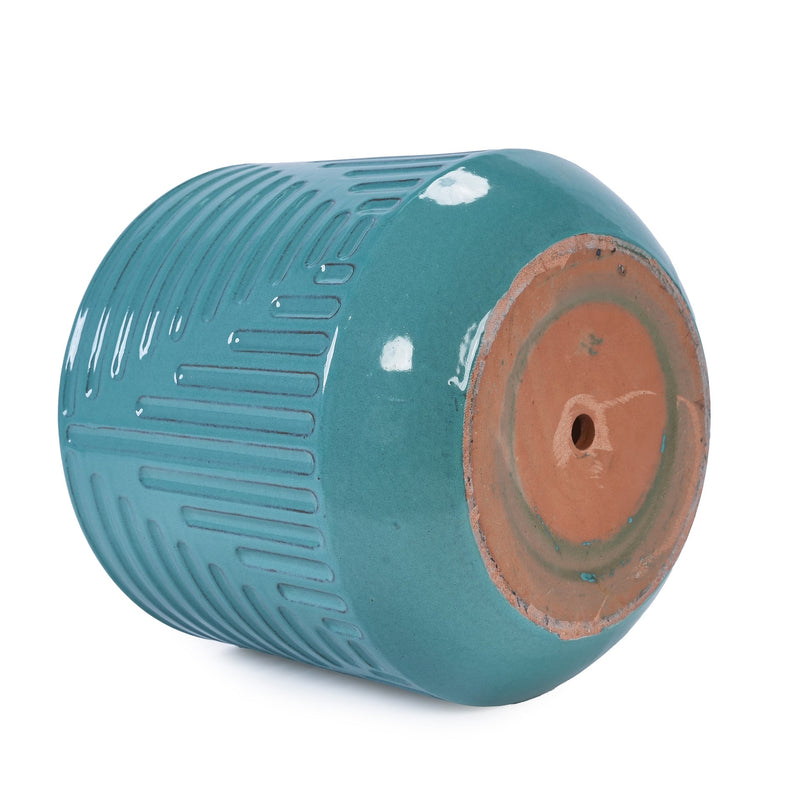 Ceramic Flowerpot, Modern Planter for Patio, Garden, Windowsill - Cyan