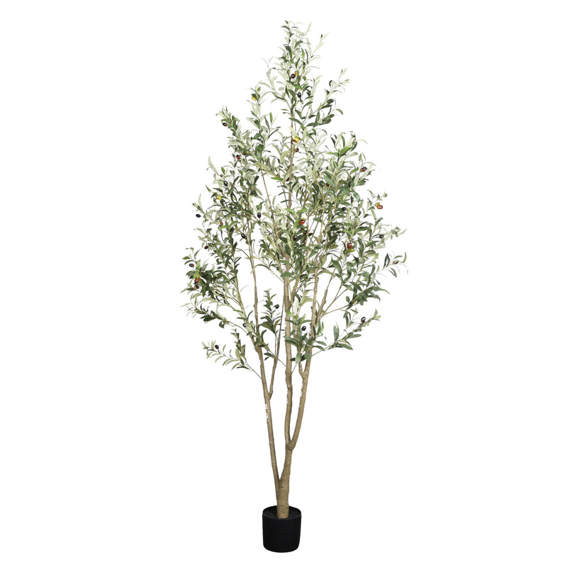 7' Artificial Olive Tree in Black Plastic Pot, 1pc/set