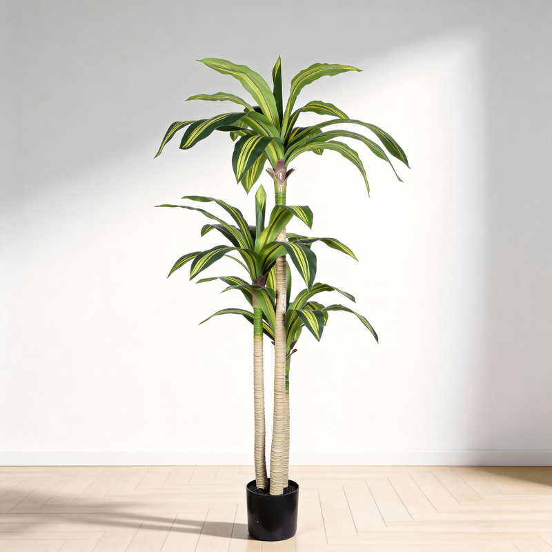 5' Artificial Dracaena Tree with Black Plastic Pot, 1pc/set