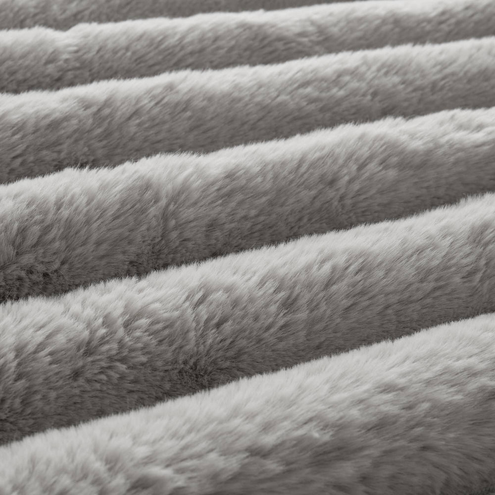3 Pieces King  soft Faux Fur Ribbed Comforter Set,Light Gray Media 16