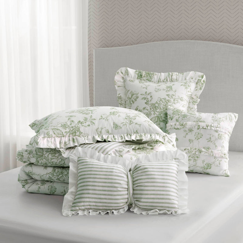 5 Pieces Full/Queen Comforter Set with Decorative Pillows,Green