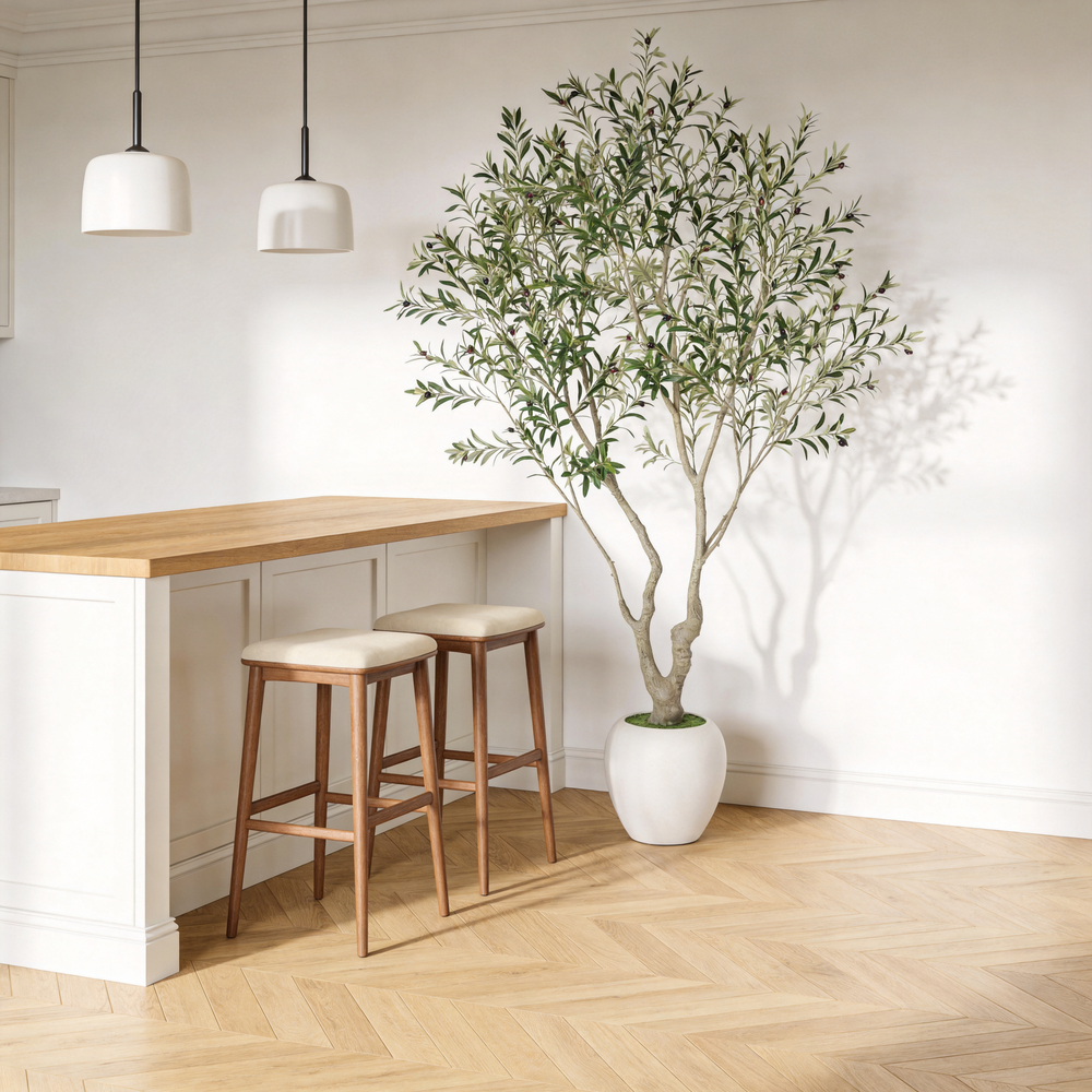 8FT Artificial Olive Tree With Decorative White Pot, Tall Indoor & Covered Outdoor Decorative Tree, 1pc/set Media 2